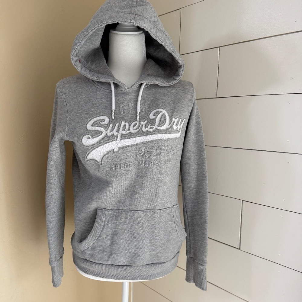 SUPERDRY Women Pullover Jumper Hoodie Size S - 4 embossed printing front &sleeve